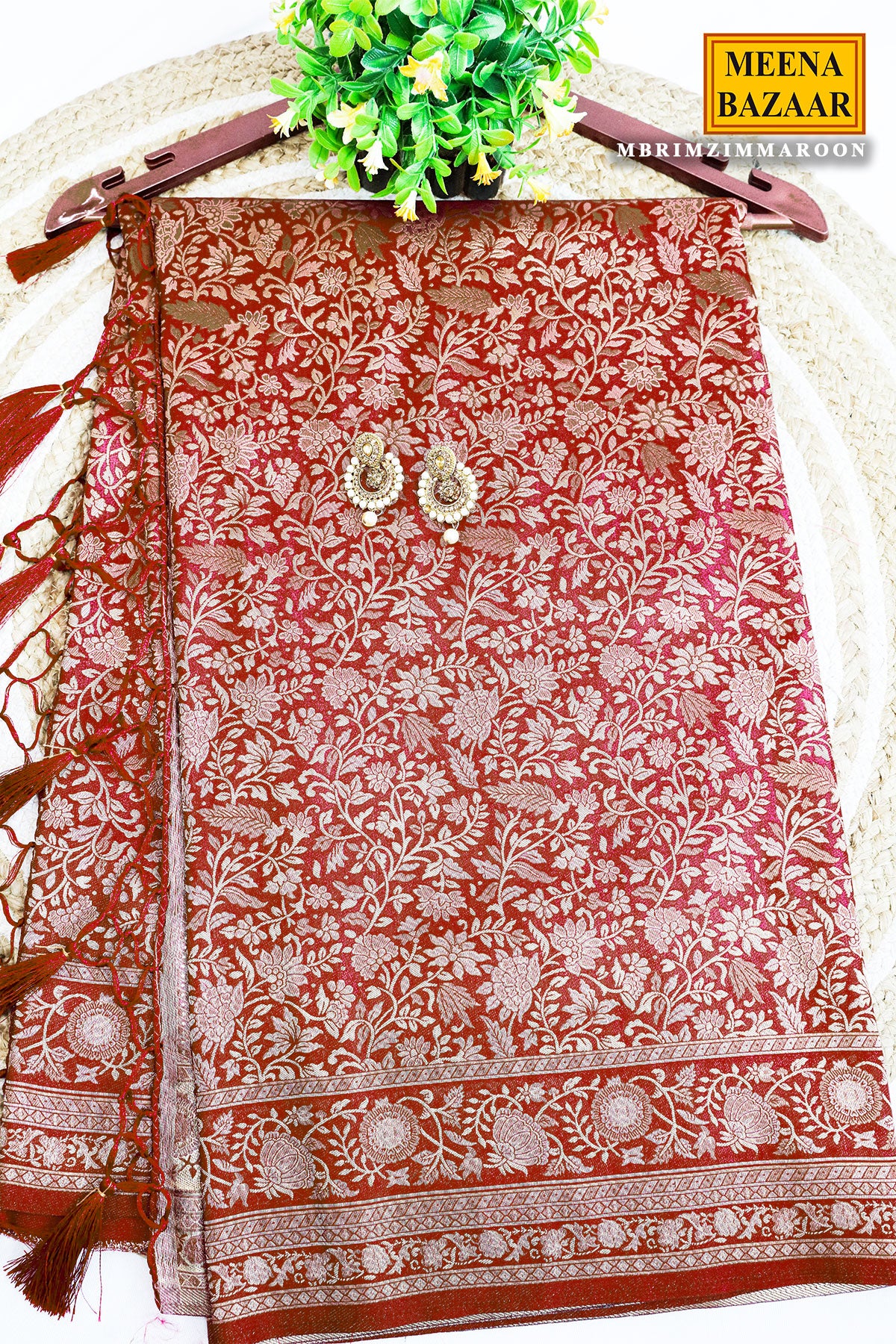 Maroon South Silk Floral Zari Woven Saree