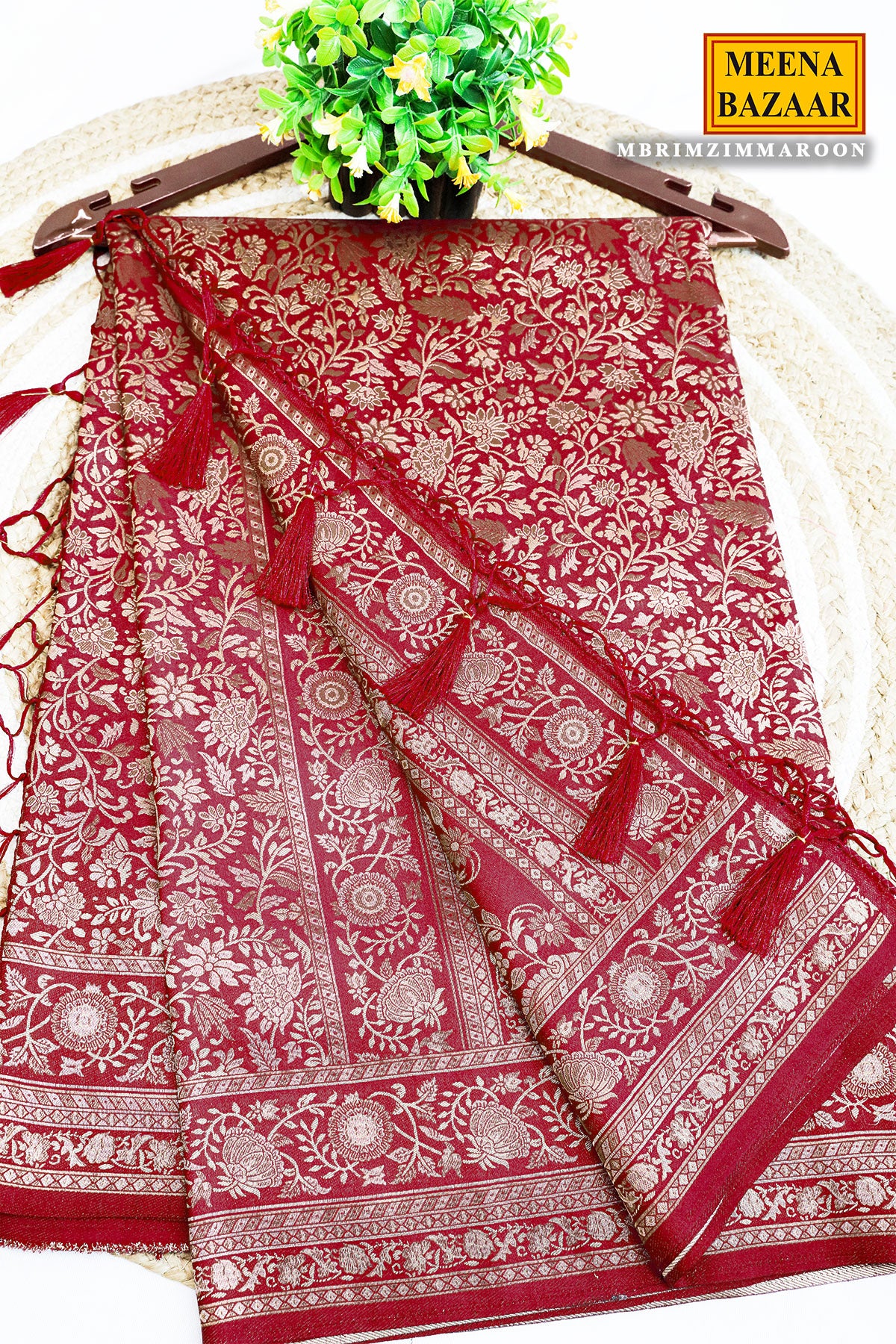 Maroon South Silk Floral Zari Woven Saree