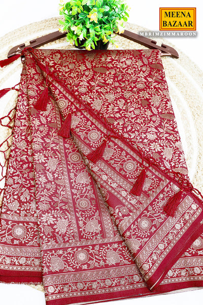 Maroon South Silk Floral Zari Woven Saree