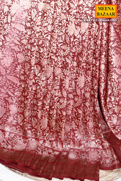 Maroon South Silk Floral Zari Woven Saree