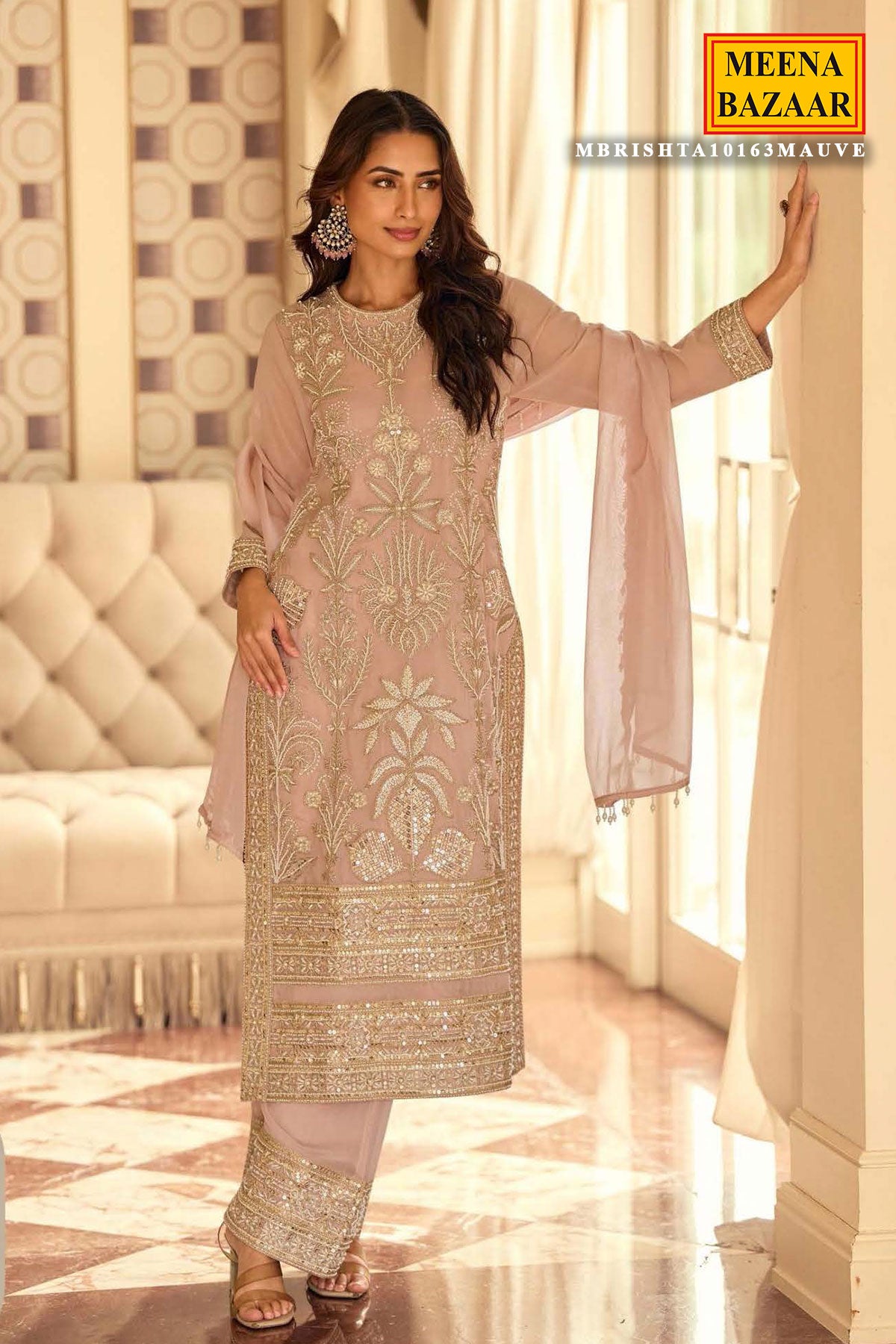 Peach Georgette Embroidered Anarkali with Dupatta Suit Elegant Festive & Party Wear Ready made Suit