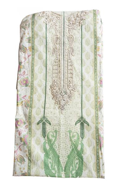 Pista Cotton Neck Zari & Thread Embroidered Printed Suit