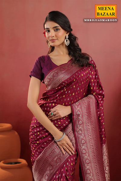 Maroon Banarasi Silk Saree with Golden Zari Weaving & Rich Pallu Elegant Traditional Saree