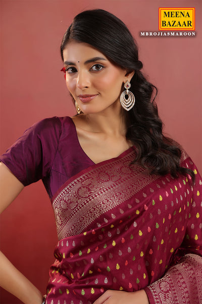 Maroon Banarasi Silk Saree with Golden Zari Weaving & Rich Pallu Elegant Traditional Saree