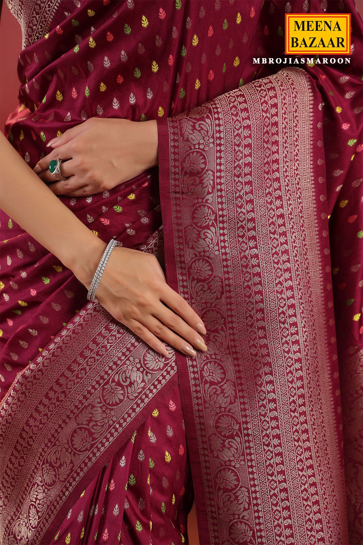 Maroon Banarasi Silk Saree with Golden Zari Weaving & Rich Pallu Elegant Traditional Saree