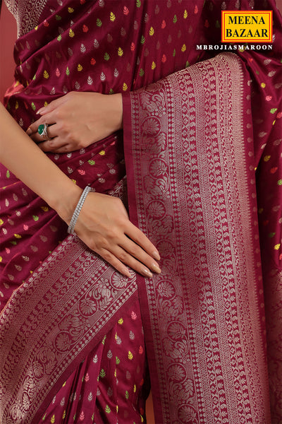 Maroon Banarasi Silk Saree with Golden Zari Weaving & Rich Pallu Elegant Traditional Saree