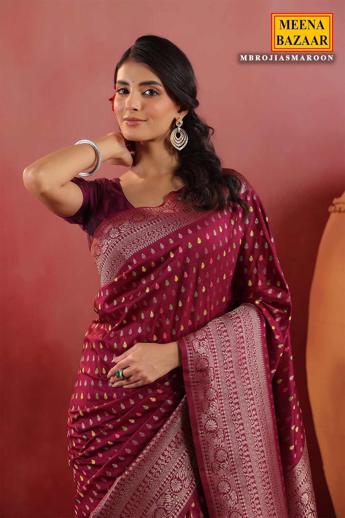 Maroon Banarasi Silk Saree with Golden Zari Weaving & Rich Pallu Elegant Traditional Saree