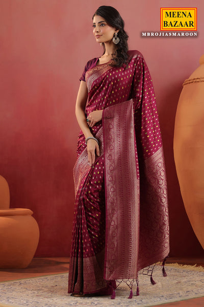Maroon Banarasi Silk Saree with Golden Zari Weaving & Rich Pallu Elegant Traditional Saree