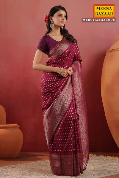 Maroon Banarasi Silk Saree with Golden Zari Weaving & Rich Pallu Elegant Traditional Saree