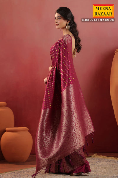 Maroon Banarasi Silk Saree with Golden Zari Weaving & Rich Pallu Elegant Traditional Saree