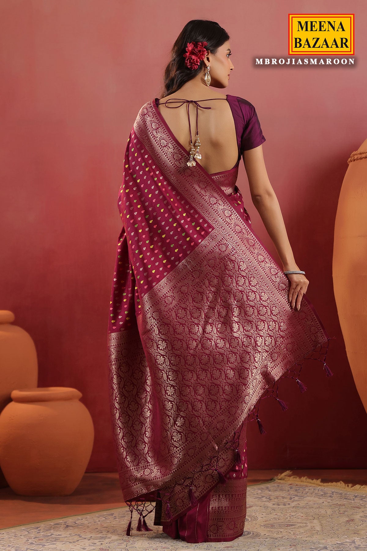 Maroon Banarasi Silk Saree with Golden Zari Weaving & Rich Pallu Elegant Traditional Saree