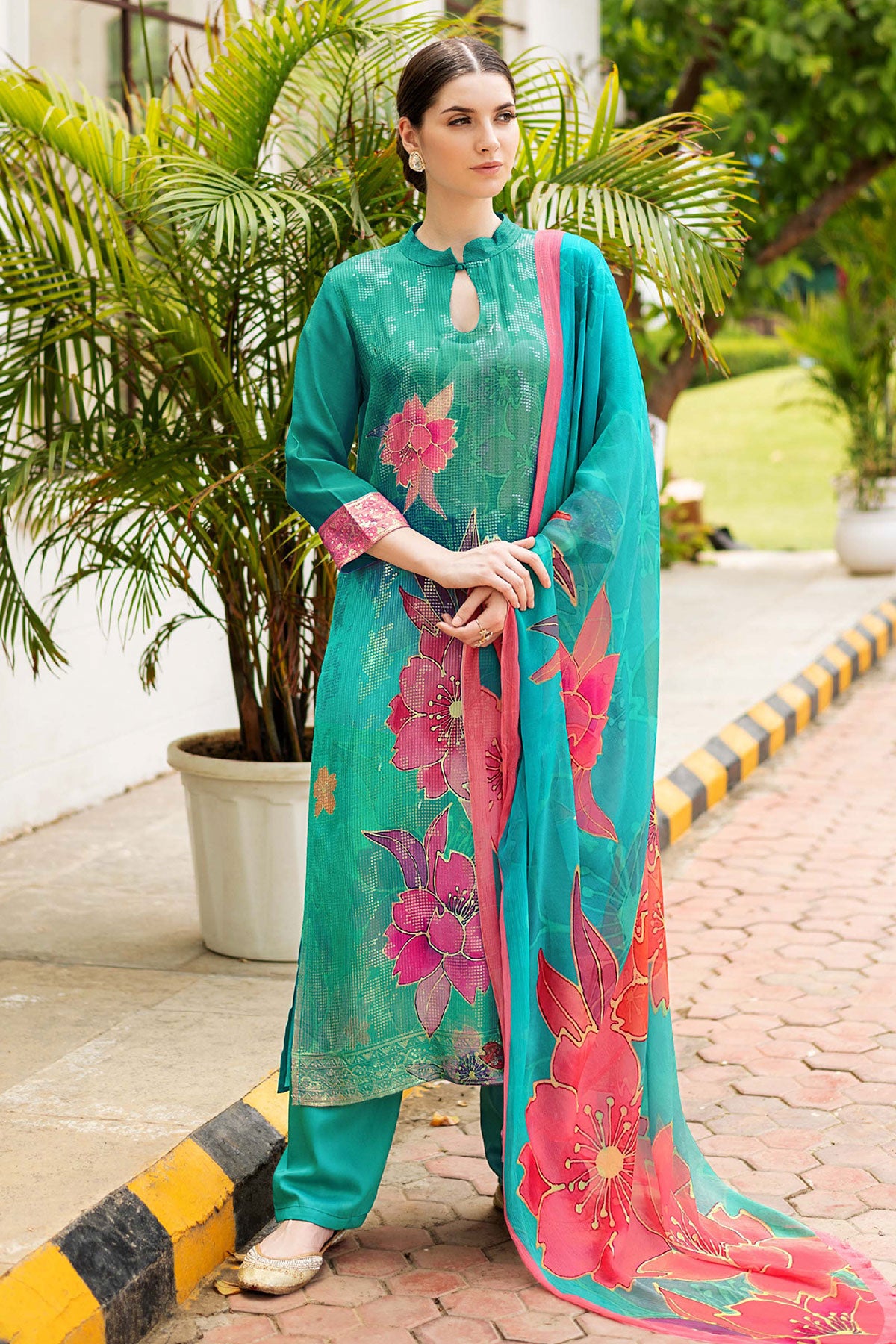 Rama Muslin Floral Printed Sequins Embroidered Suit Set