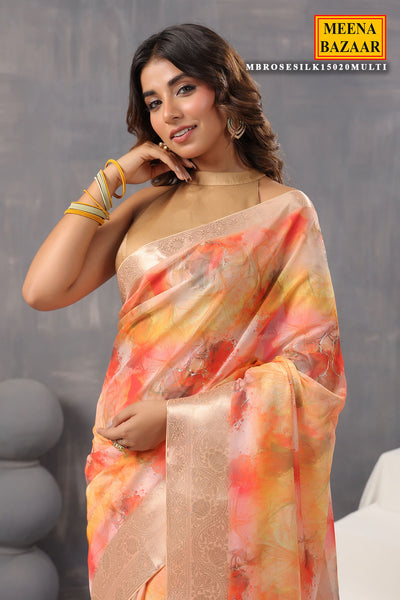 Multi-coloured Organza Floral Printed Saree