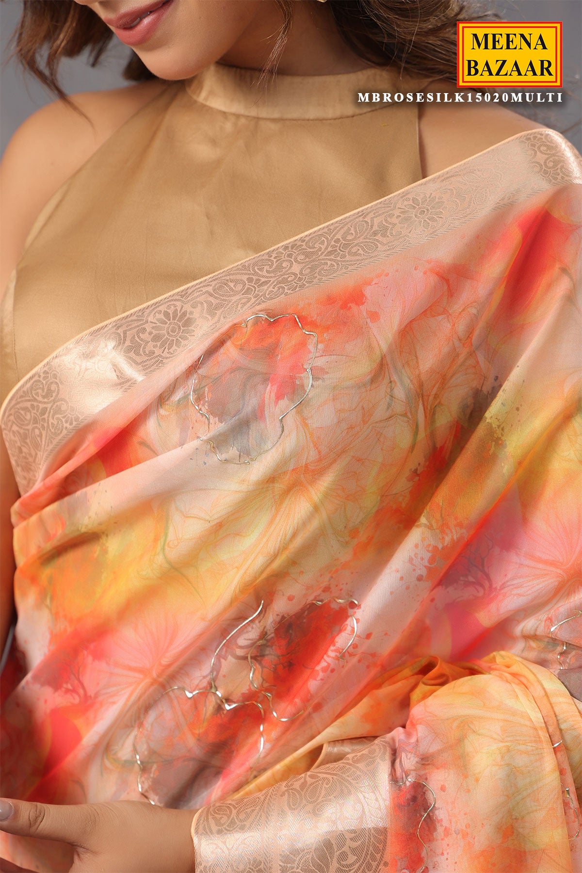 Multi-coloured Organza Floral Printed Saree