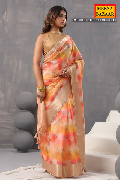 Multi-coloured Organza Floral Printed Saree