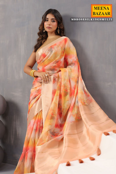 Multi-coloured Organza Floral Printed Saree