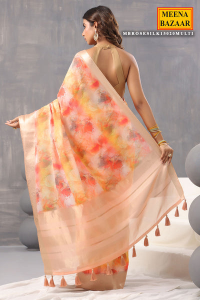 Multi-coloured Organza Floral Printed Saree