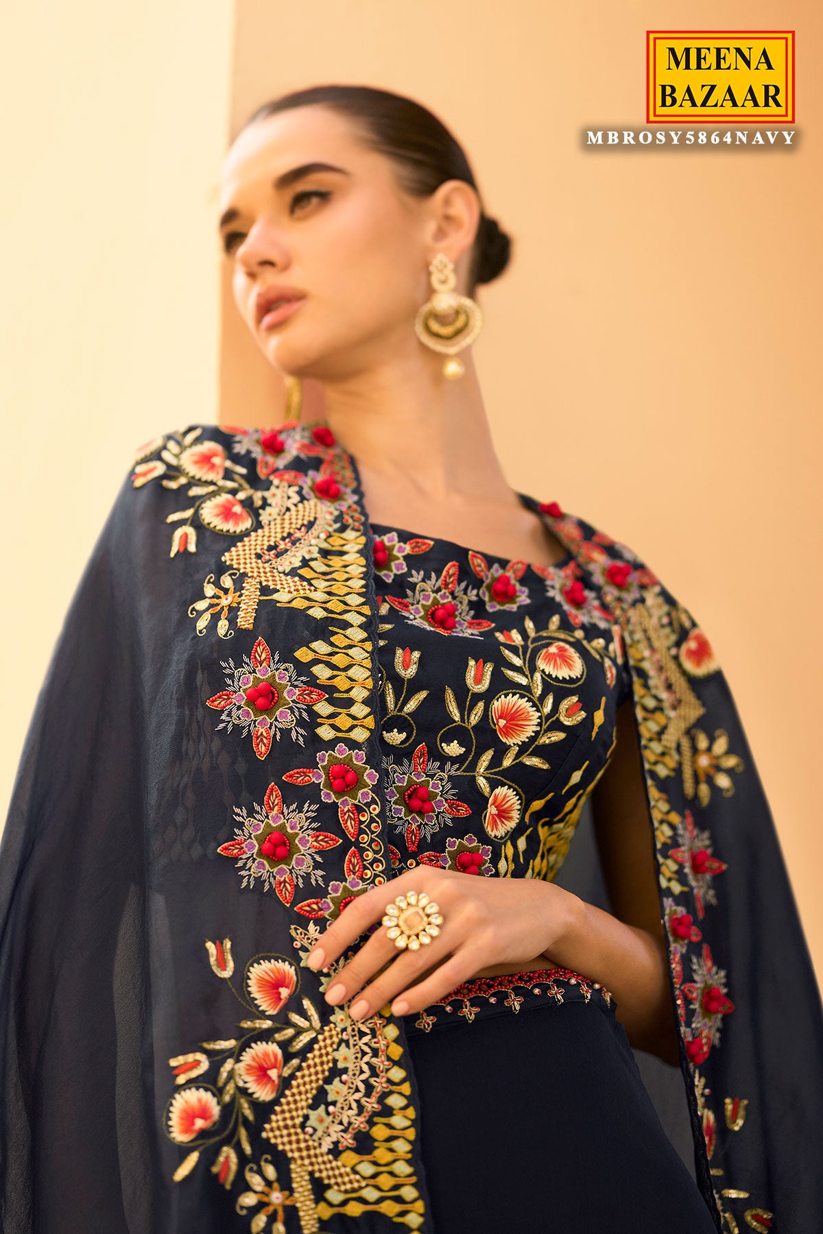 Navy Thread Embroidered Cord Set for Festive Occasions