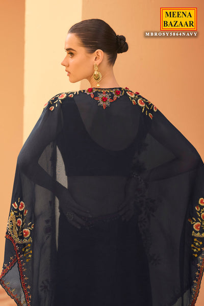 Navy Thread Embroidered Cord Set for Festive Occasions