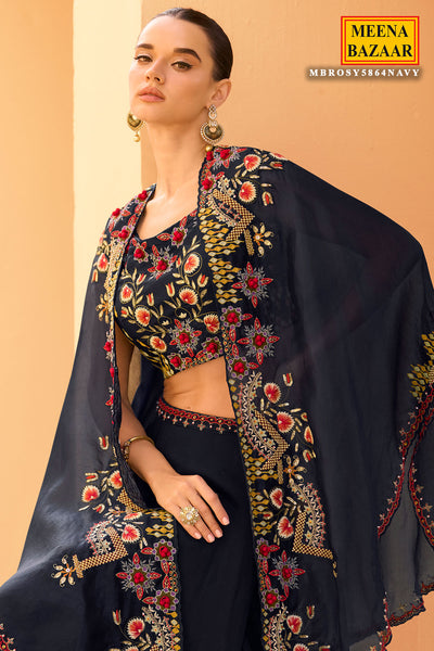 Navy Thread Embroidered Cord Set for Festive Occasions