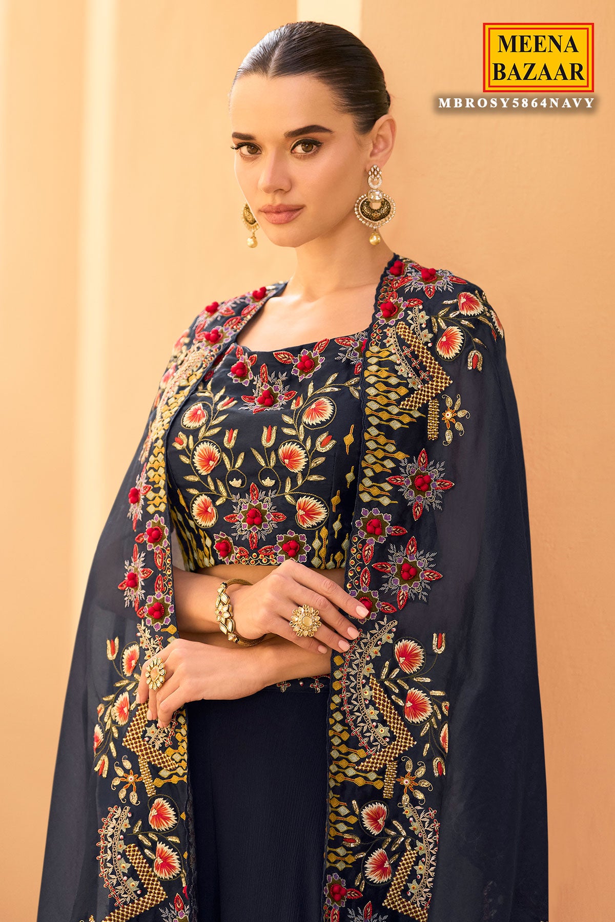 Navy Thread Embroidered Cord Set for Festive Occasions