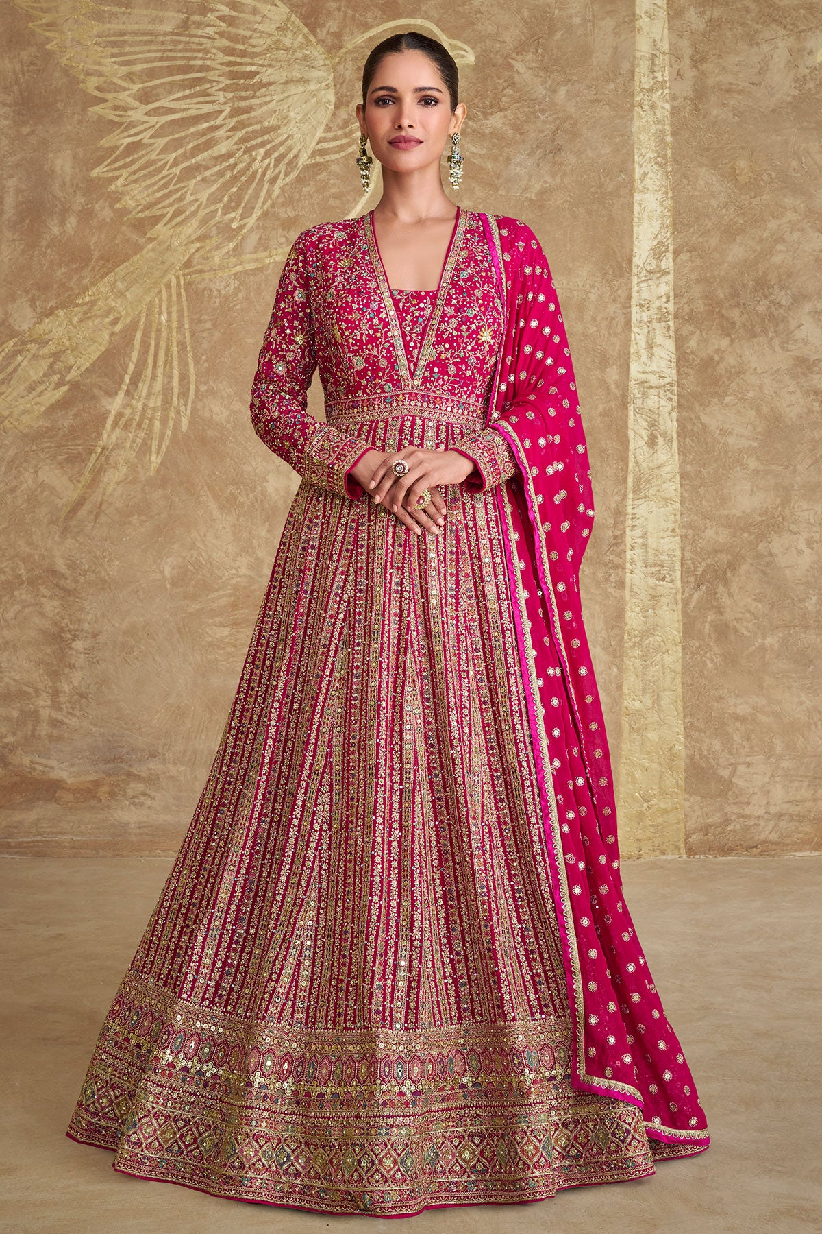 Rani Georgette Zari,Sequin Thread Embroidered Anarkali Gown