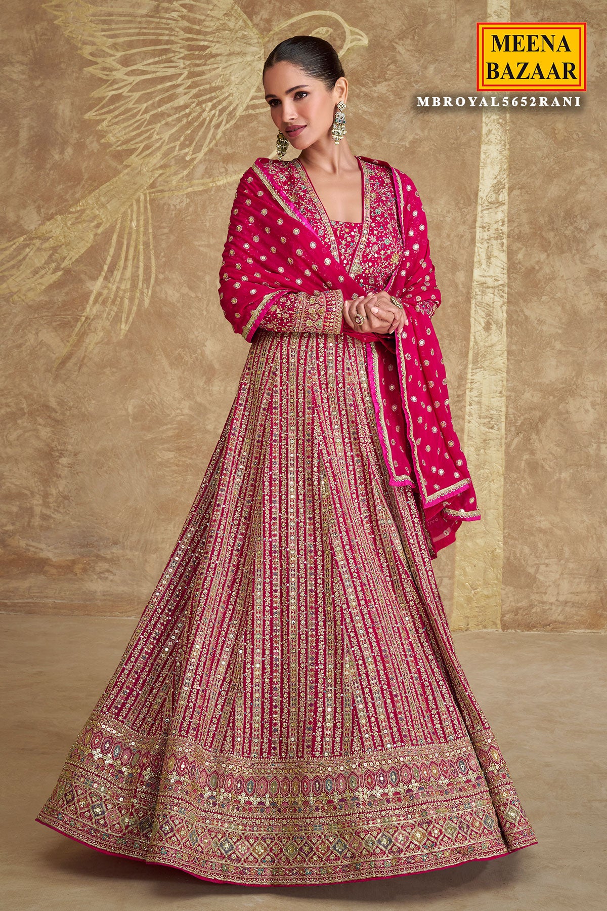 Rani Georgette Zari,Sequin Thread Embroidered Anarkali Gown