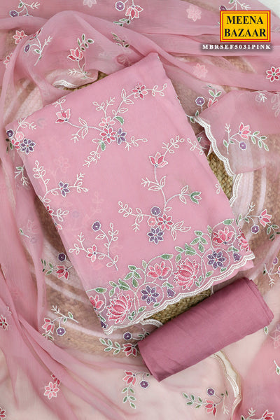 Pink Georgette Multi-color Thread Embroidered Suit Set