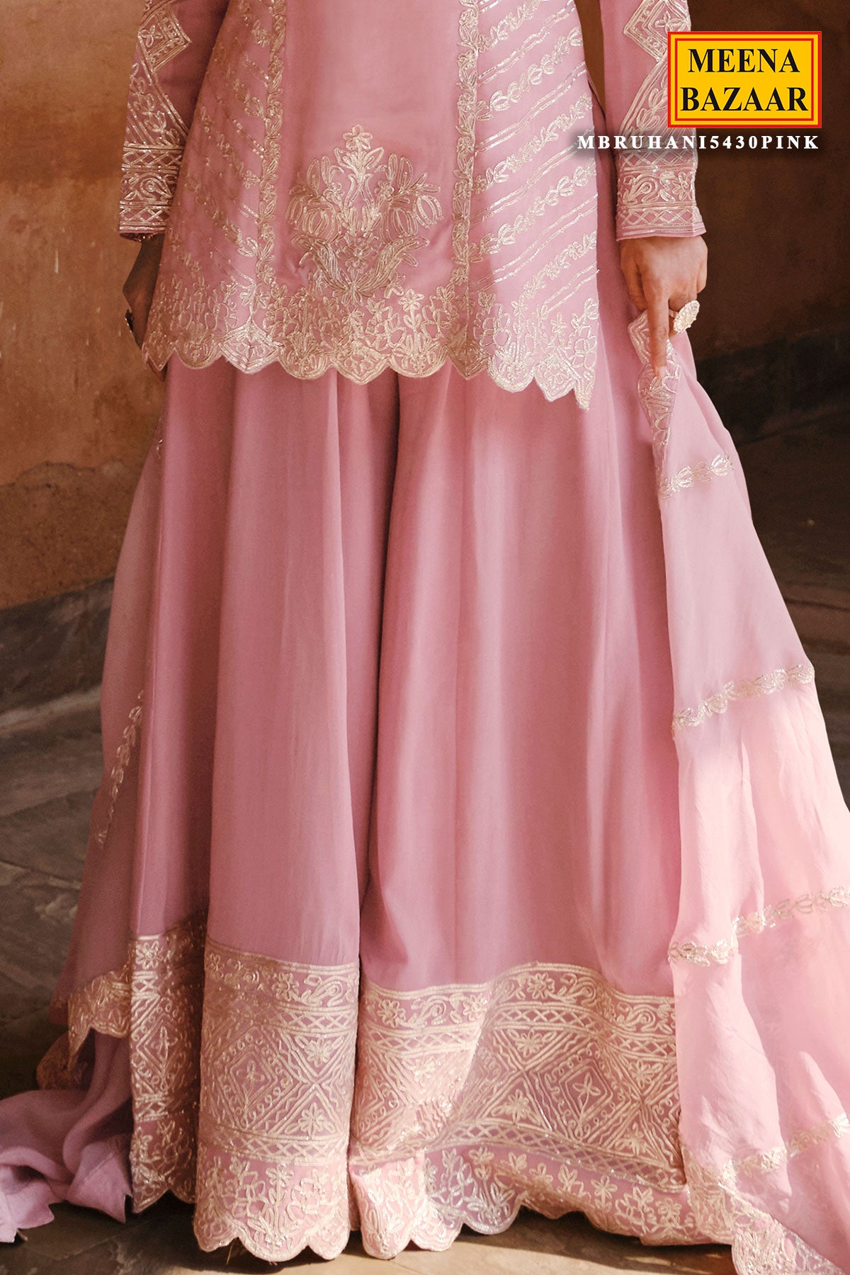 Pink Georgette Gota Patti Work Sharara Suit Set