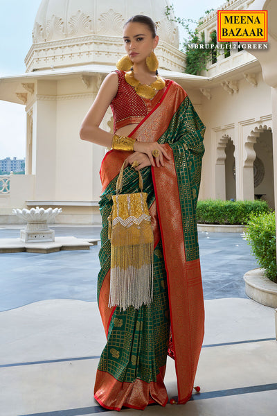 Green Silk Checkered Zari Woven Saree