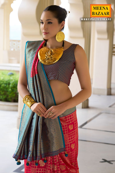 Rani Silk Checkered Zari Woven Saree