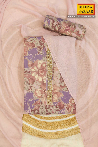 Mauve Printed Muslin Embroidered Suit Set