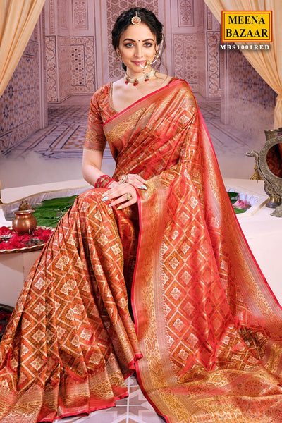 Woven Banarasi Red Silk Saree