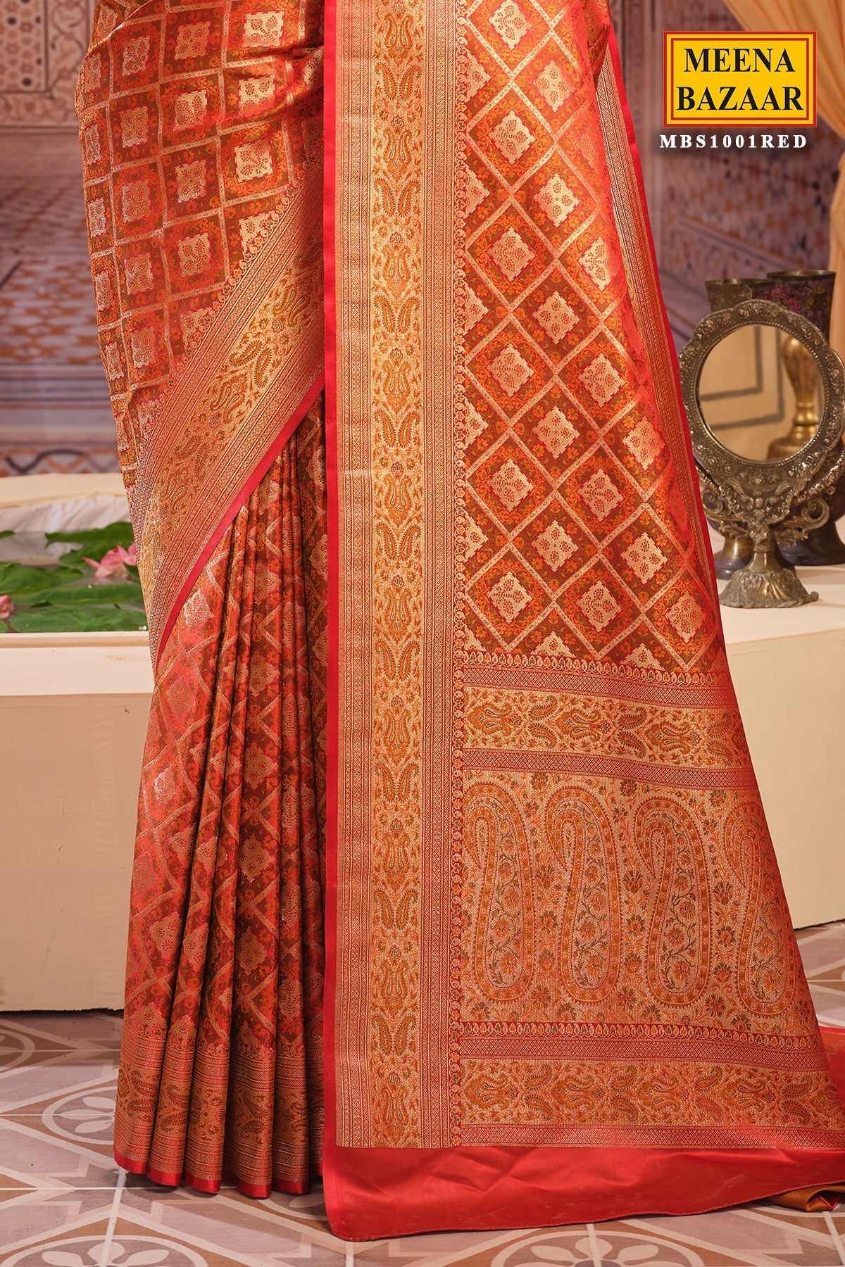 Woven Banarasi Red Silk Saree