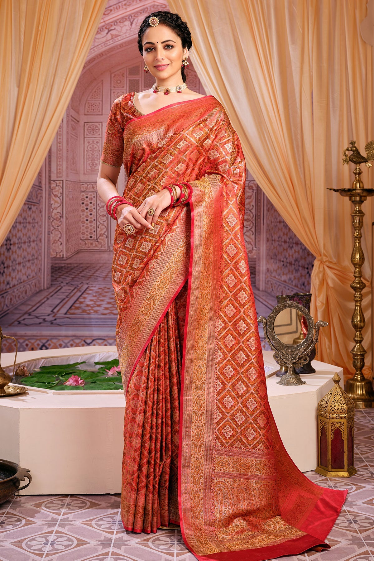 Woven Banarasi Red Silk Saree