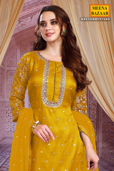 Mustard Zari and Sequins Embroidered Suit Set