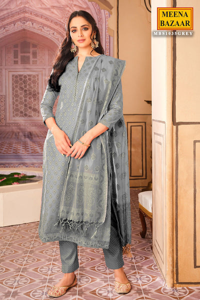 Grey Chanderi Cotton Woven Suit Set