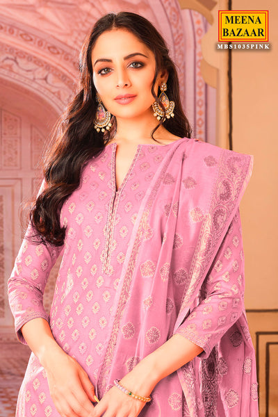 Pink Chanderi Cotton Woven Suit-Set