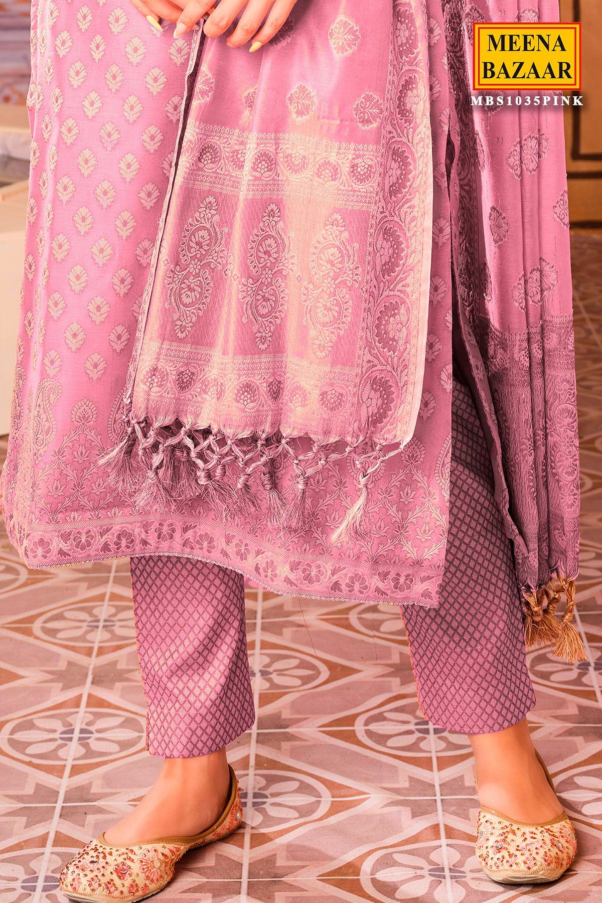 Pink Chanderi Cotton Woven Suit-Set