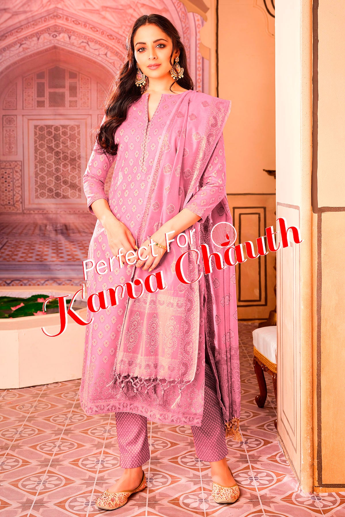 Pink Chanderi Cotton Woven Suit-Set