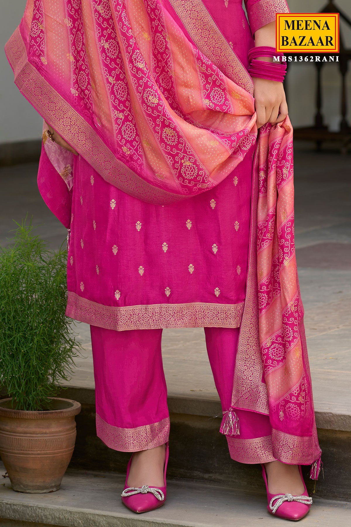 Rani Modal Silk Zari Woven Kurti with Pant