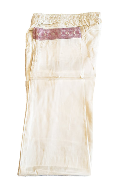 Cream & Pink Zari Woven Silk Suit Set with Cut Dana Neck Embroidery