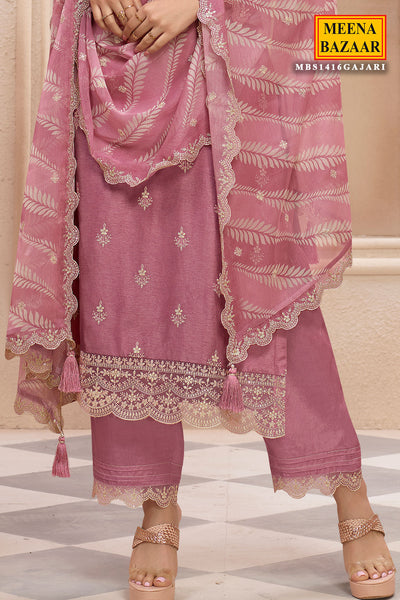 Pink Modal Silk Threadwork Embroidered Kurti With Pants