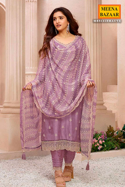 Mauve Modal Silk Threadwork Embroidered Kurti With Pants