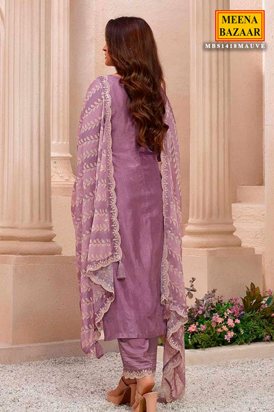 Mauve Modal Silk Threadwork Embroidered Kurti With Pants