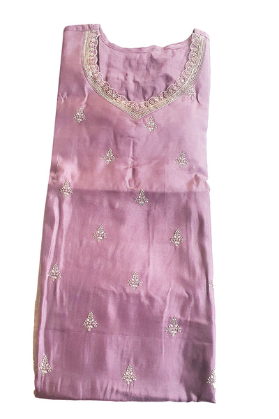 Mauve Modal Silk Threadwork Embroidered Kurti With Pants