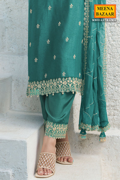 Rama Silk Floral & Thread Work Embroidered Kurta With Pants