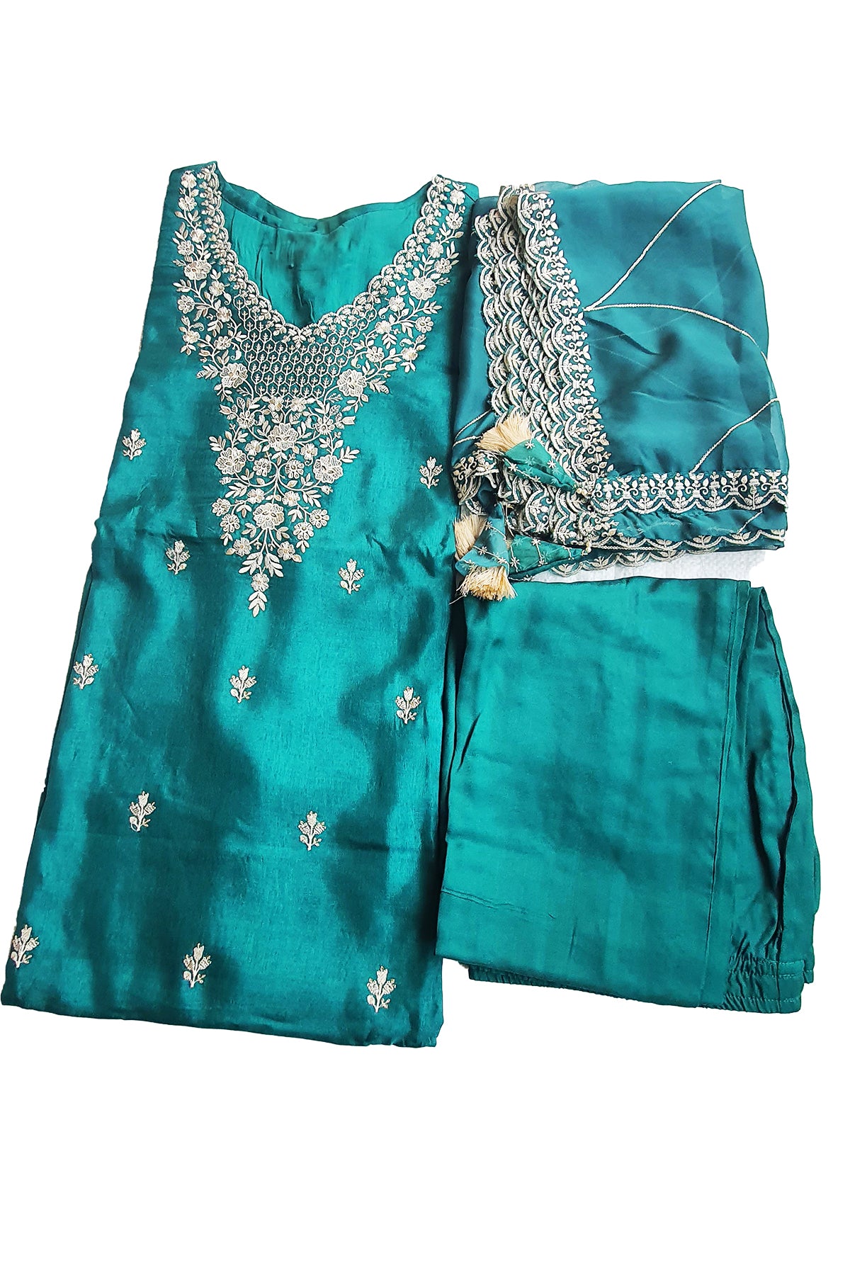 Rama Silk Floral & Thread Work Embroidered Kurta With Pants