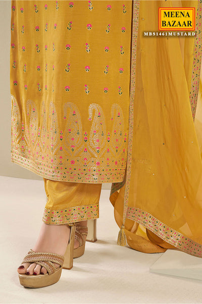 Mustard Muslin Jacquard Weaving Suit Set