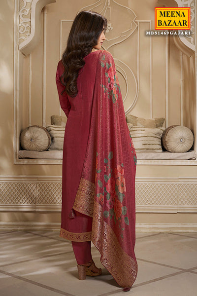 Cardinal Red Tissue Floral Jacquard Weaving Suit Set